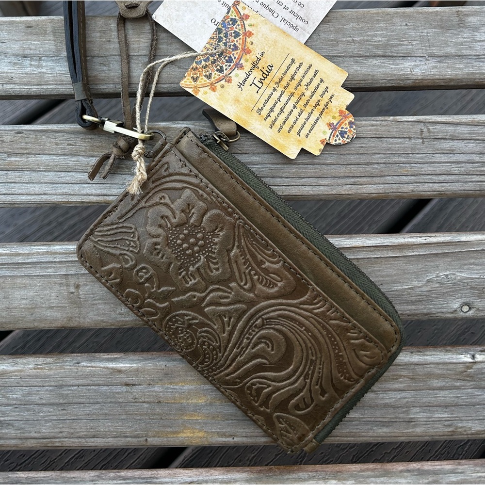 Olive Green Genuine Leather Wristlet